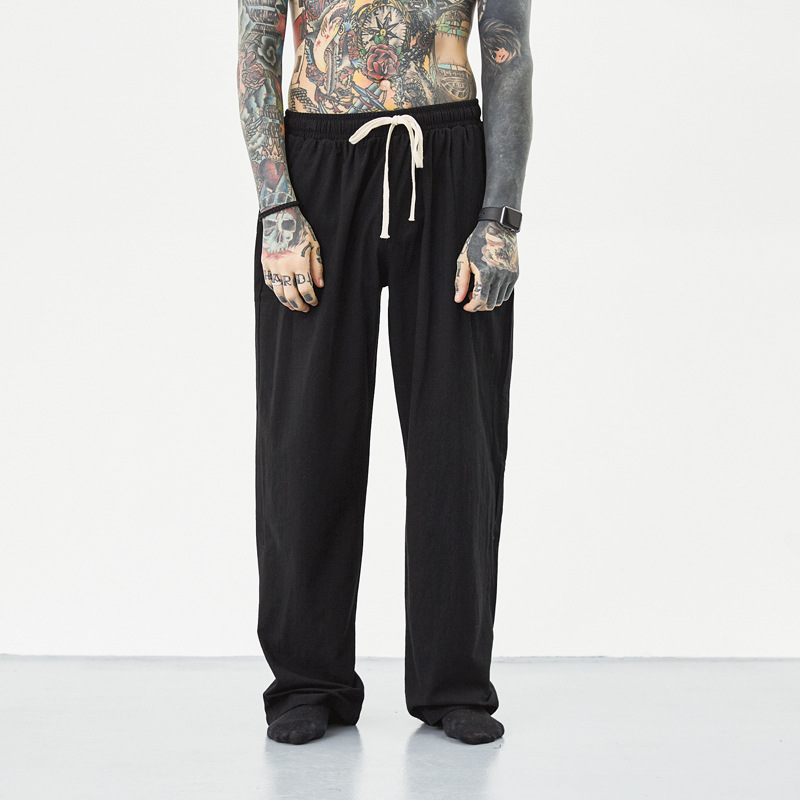 Pantalones de lino de los Hombres estilo chino verano Delgado suelto más tamaño pantalones casuales rectos pantalones elásticos pantalones de lino de los hombres