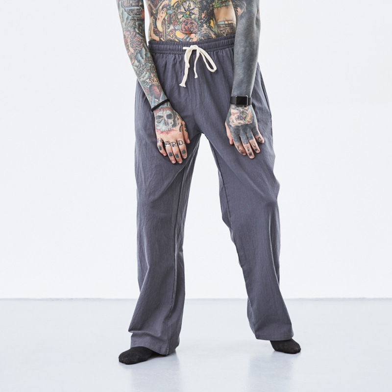 Pantalones de lino de los Hombres estilo chino verano Delgado suelto más tamaño pantalones casuales rectos pantalones elásticos pantalones de lino de los hombres