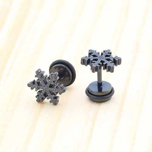 Korean Style Fashion Creative Titanium Steel Openwork Earrings Stainless Steel Simple Snowflake Earrings Direct Manufacturer Sale for Women