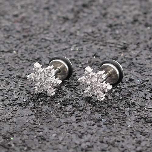 Korean Style Fashion Creative Titanium Steel Openwork Earrings Stainless Steel Simple Snowflake Earrings Direct Manufacturer Sale for Women