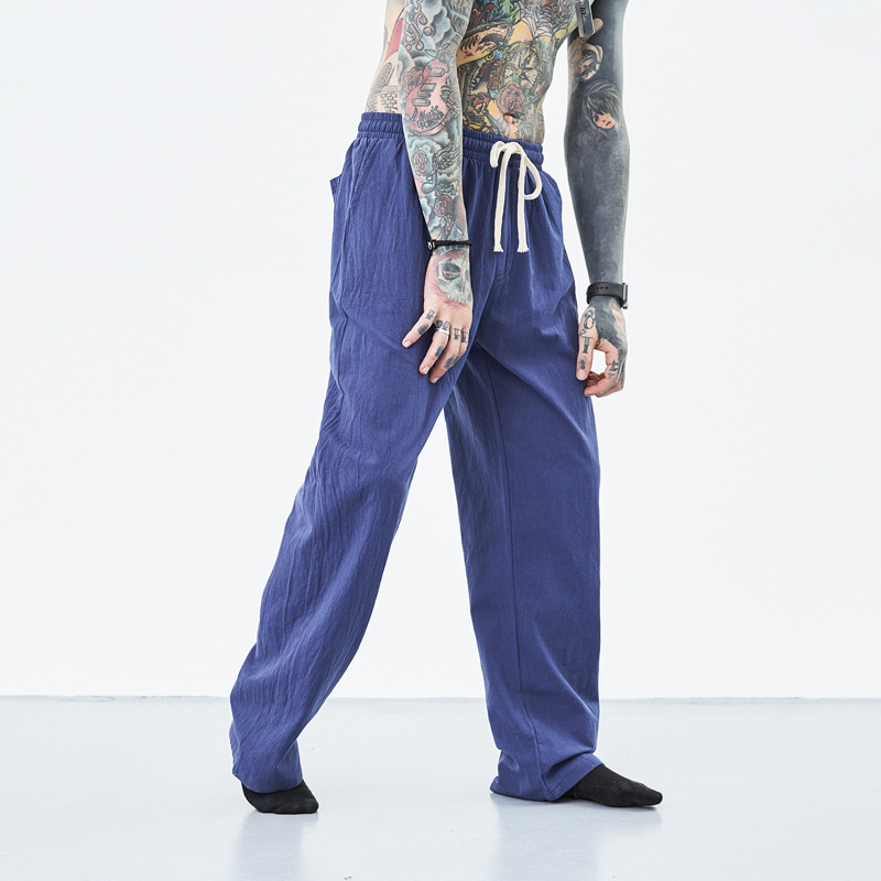 Pantalones de lino de los Hombres estilo chino verano Delgado suelto más tamaño pantalones casuales rectos pantalones elásticos pantalones de lino de los hombres
