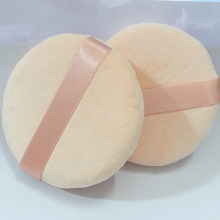 现货供应圆形纯棉粉扑丝带天鹅绒柔软棉干粉散粉婴儿爽身粉扑专用