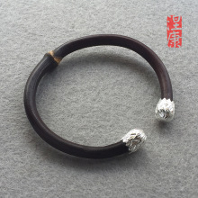 山南鸡血藤手镯藏银合金莲花套头配件云南丽江民族风DIY木质手镯