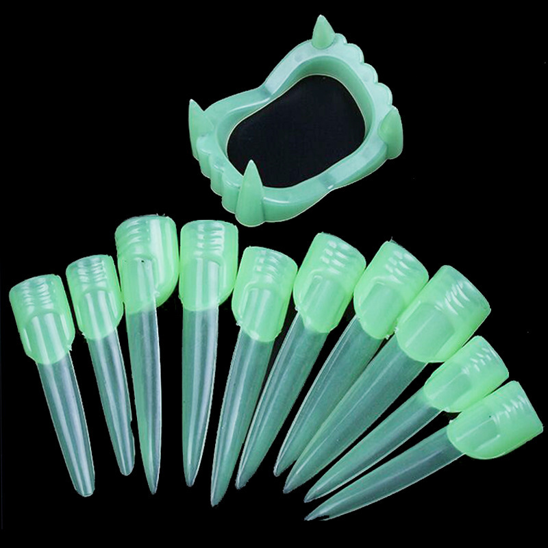 Halloween luminous false teeth set Finger Set witch long finger zombie witch long nail set zombie denture horror
