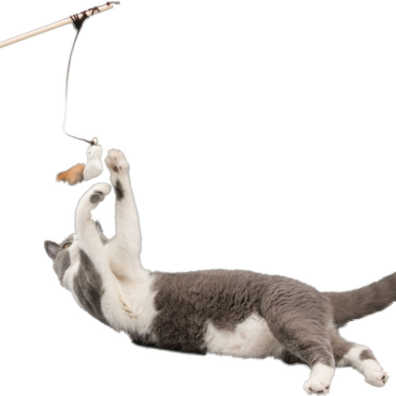 Gato de juguete divertido gato palo divertido gato gatito pescado juguete madera hecho a mano divertido gato palo ratón gato juguete gato suministros