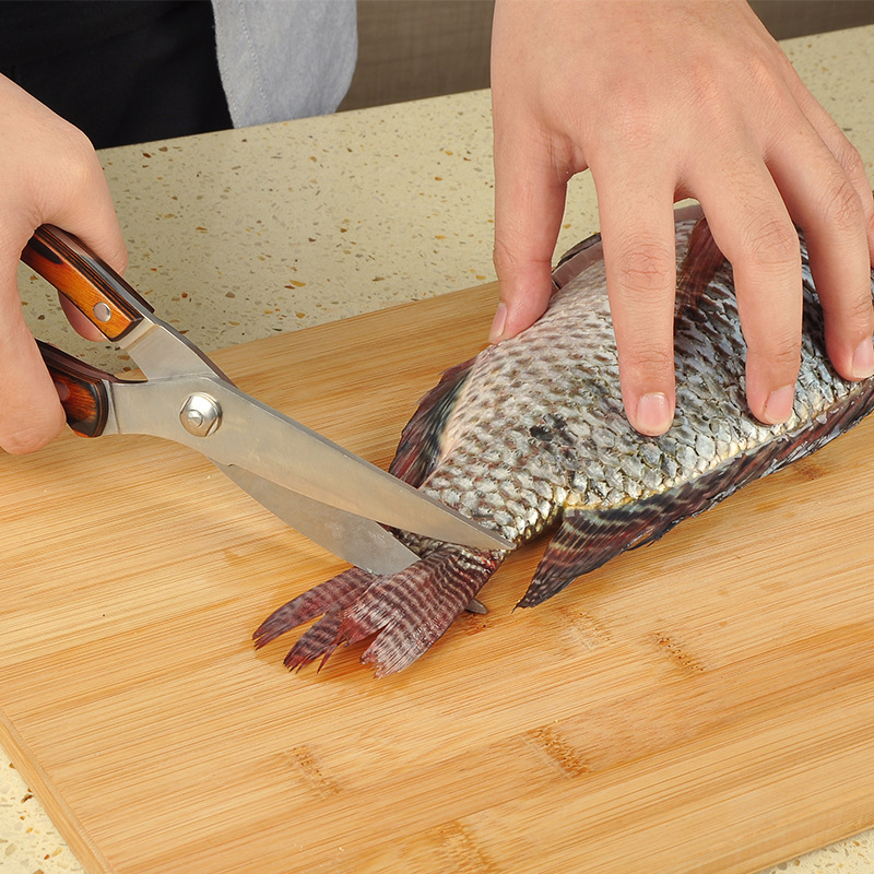 Tijeras para huesos de pollo, tijeras de cocina, mango de madera colorido, tijeras domésticas integradas de acero inoxidable, fabricante