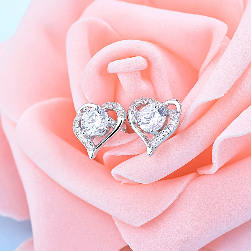 Серьги сердце, модный аксессуар, стиль корея, серебро 925 образец, корейский стиль