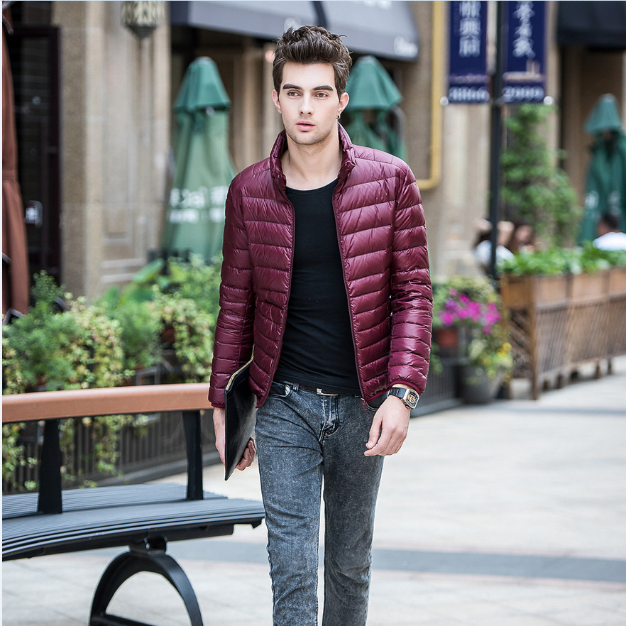 Lightweight Men's Down Jacket With Stand Up Collar Slim Fit Winter_voghion.com