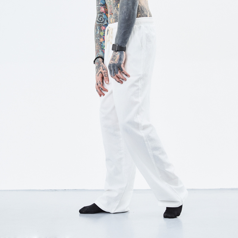 Pantalones de lino de los Hombres estilo chino verano Delgado suelto más tamaño pantalones casuales rectos pantalones elásticos pantalones de lino de los hombres