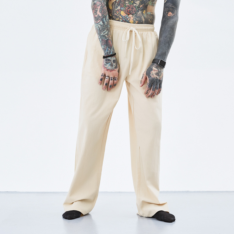 Pantalones de lino de los Hombres estilo chino verano Delgado suelto más tamaño pantalones casuales rectos pantalones elásticos pantalones de lino de los hombres