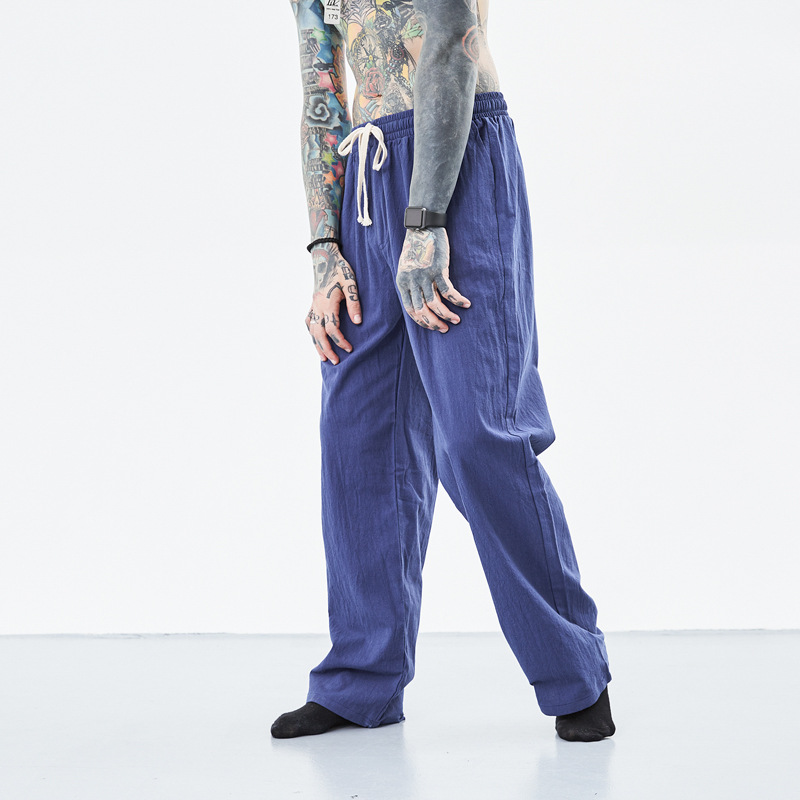 Pantalones de lino de los Hombres estilo chino verano Delgado suelto más tamaño pantalones casuales rectos pantalones elásticos pantalones de lino de los hombres