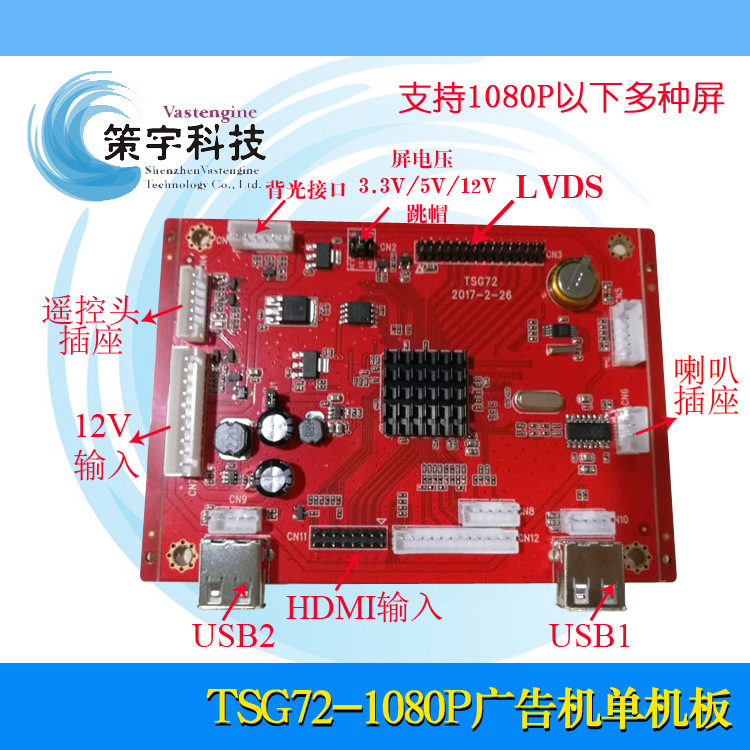 分屏播放两USB自动拷贝带HDMI IN,VGA IN输入信号功能广告屏主板