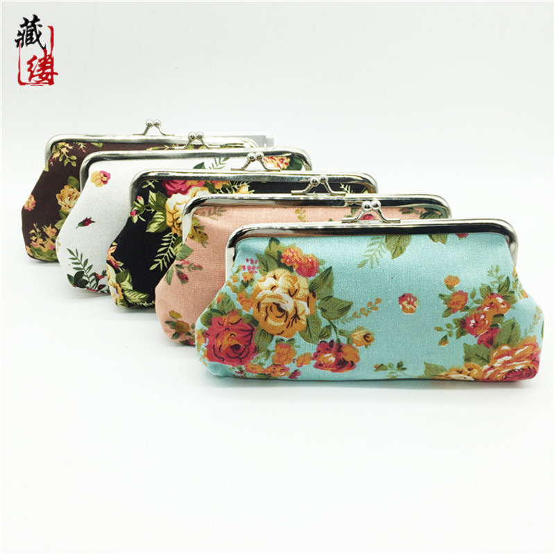 New Canvas Rose Coin Purse Women's Long Hand-Held Fabric Gold Bag Kidsren's Trinket Storage Bag