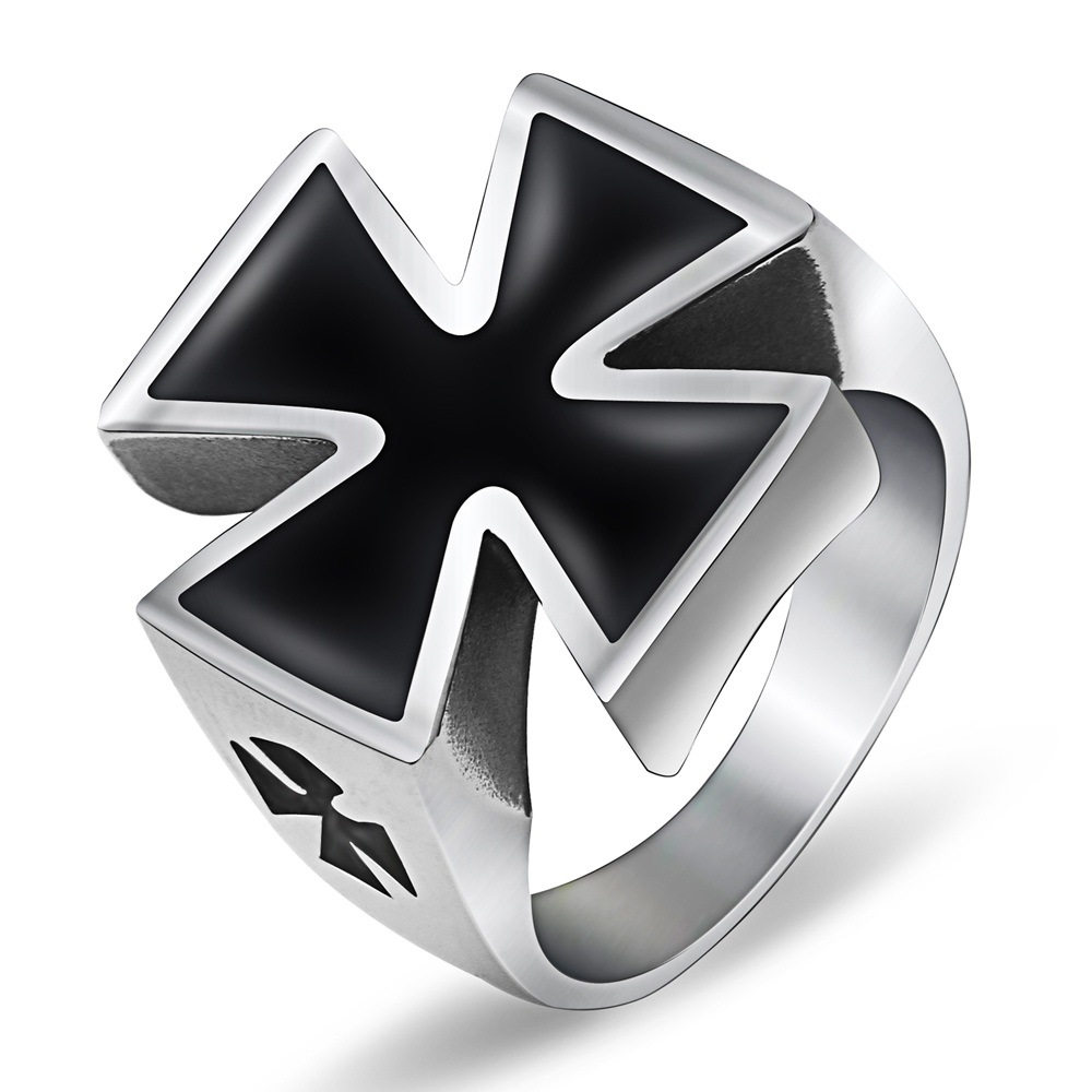 Bold Black Enamel Cross Ring for Men Titanium Steel