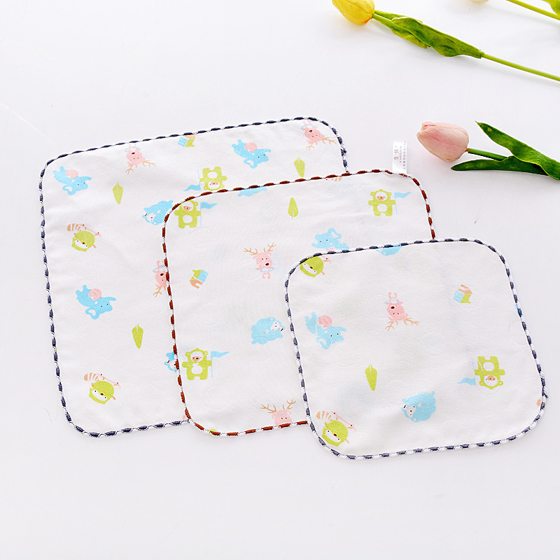 Double-Layer Printed Edge-Locking Pure Cotton Gauze Square Towel, Soft Towel, Baby Bath Towel, Lint-Free