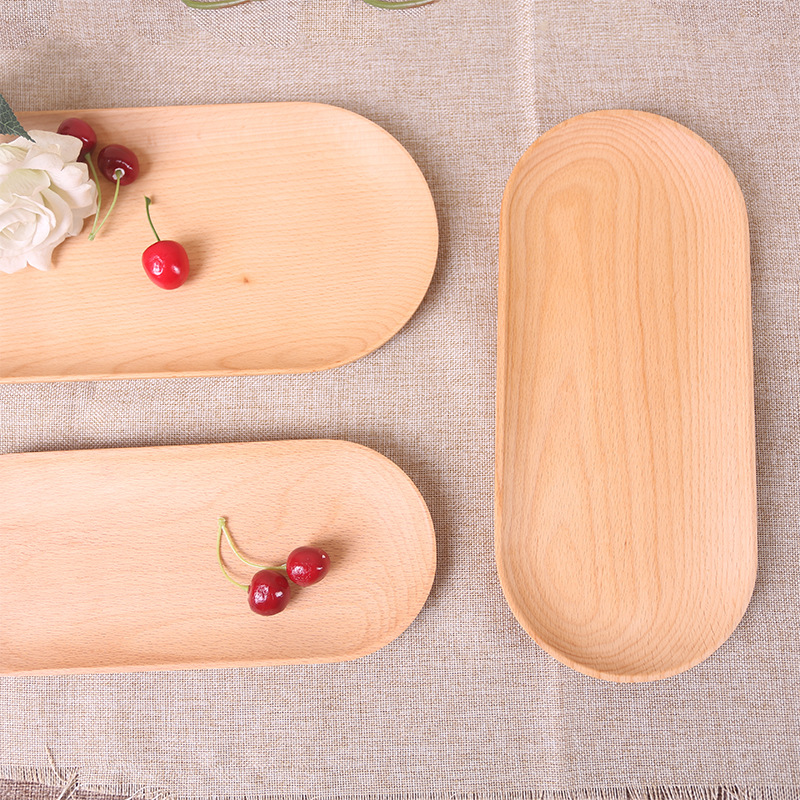 Artesanía de paisaje japonesa de madera bandeja ovalada de madera sin laca bandeja de pan de madera sólida bandeja de madera