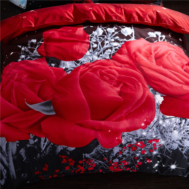 Weiou Cross-Border Home Textile Supply Plant Flower 3D Pattern Bedding Polyester Quilt Cover Pillowcase Bed Three-Piece Set Wholesale