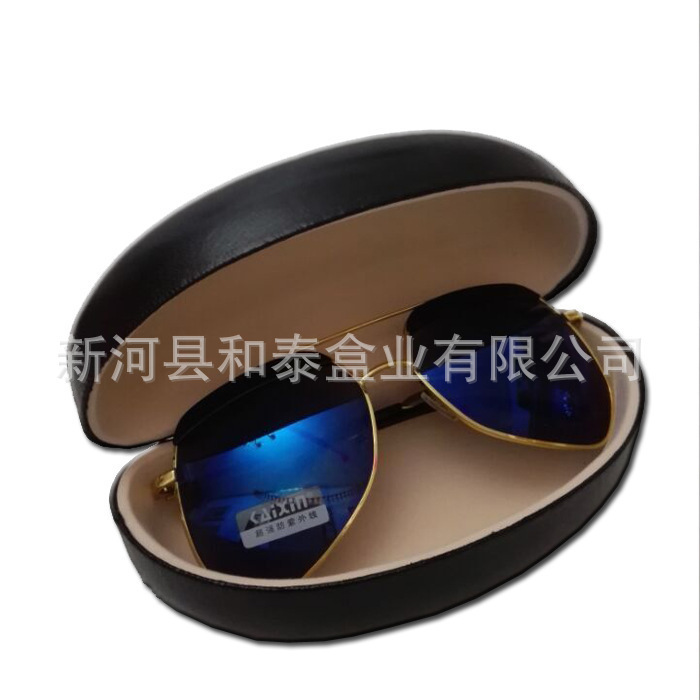 Manufacturer Customized Black Pu Calfskin Glasses Case Sunglasses Sunglasses Iron Box Large Orange Petals Can Be Customized with Logo