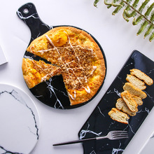 大理石纹陶瓷早餐盘 面包板带把手茶盘 家用长方形果盘披萨托盘