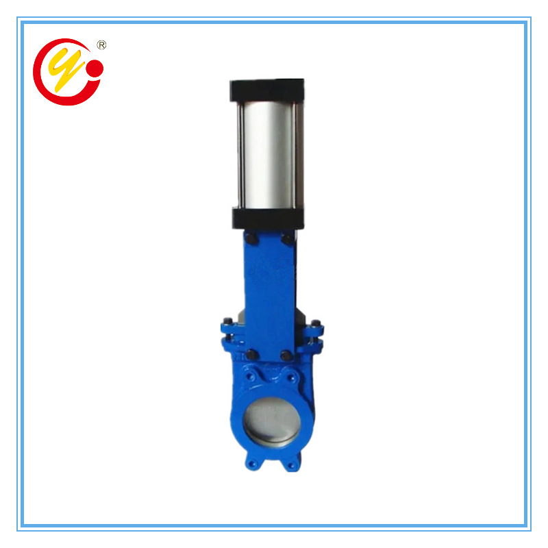 冠宇供应铸铁气动明杆刀型浆液阀 德标DIN2632对夹式软密封刀闸阀