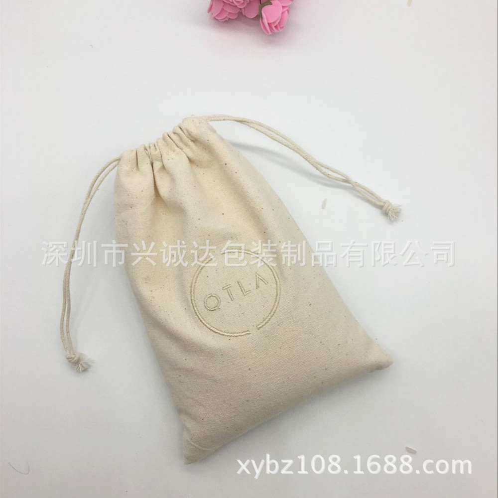深圳厂家生产供应胚布色束口帆布袋礼品刺绣棉布袋手表耳机收纳袋