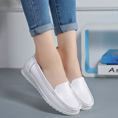 四季低跟平底白色鞋護士透氣舒適牛皮防滑工作鞋軟底休閒圓頭單鞋