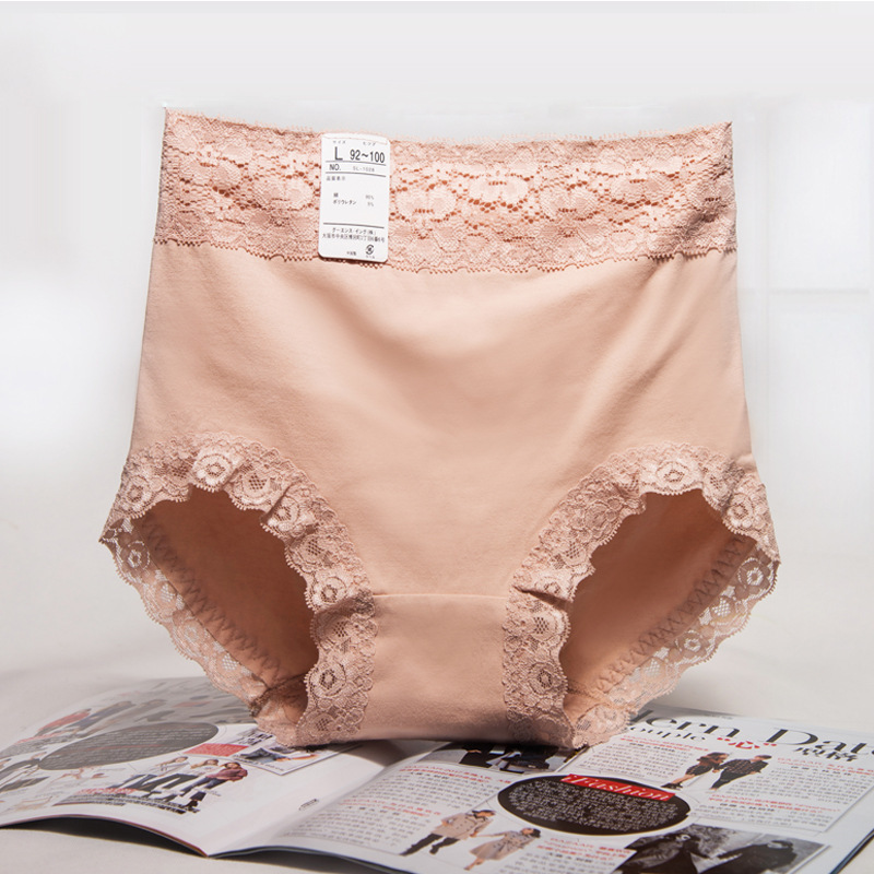 Mid-high waist belly-tucking large size women's lace underwear Japanese cotton crotch high waist briefs ladies factory wholesale Mid-high waist belly-tucking large size women's lace underwear Japanese cotton crotch high waist briefs ladies factory wholesale