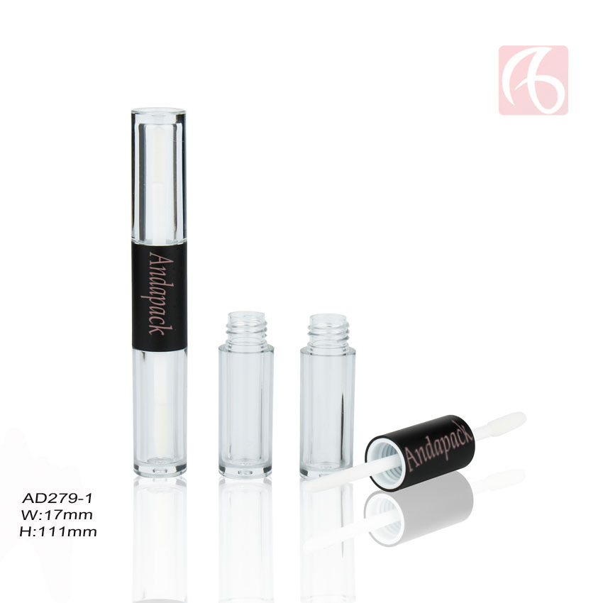 新品上市高档圆形双头唇彩管DIY自制手工塑料透明唇彩瓶唇蜜空瓶