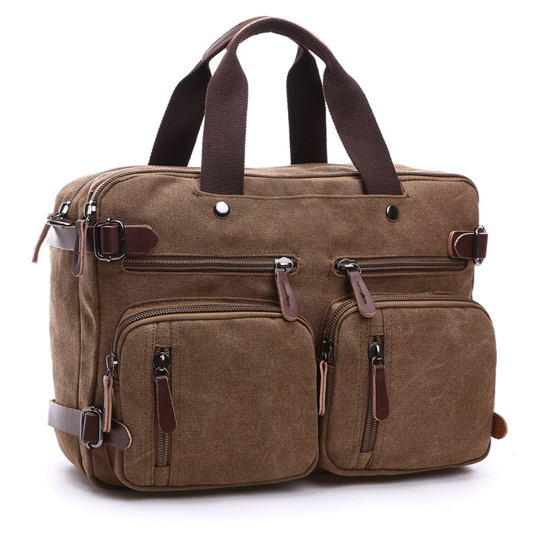 Cross border Leisure Canvas bag business briefcase portable messenger double shoulder three-purpose bag large size 17 inch computer bag