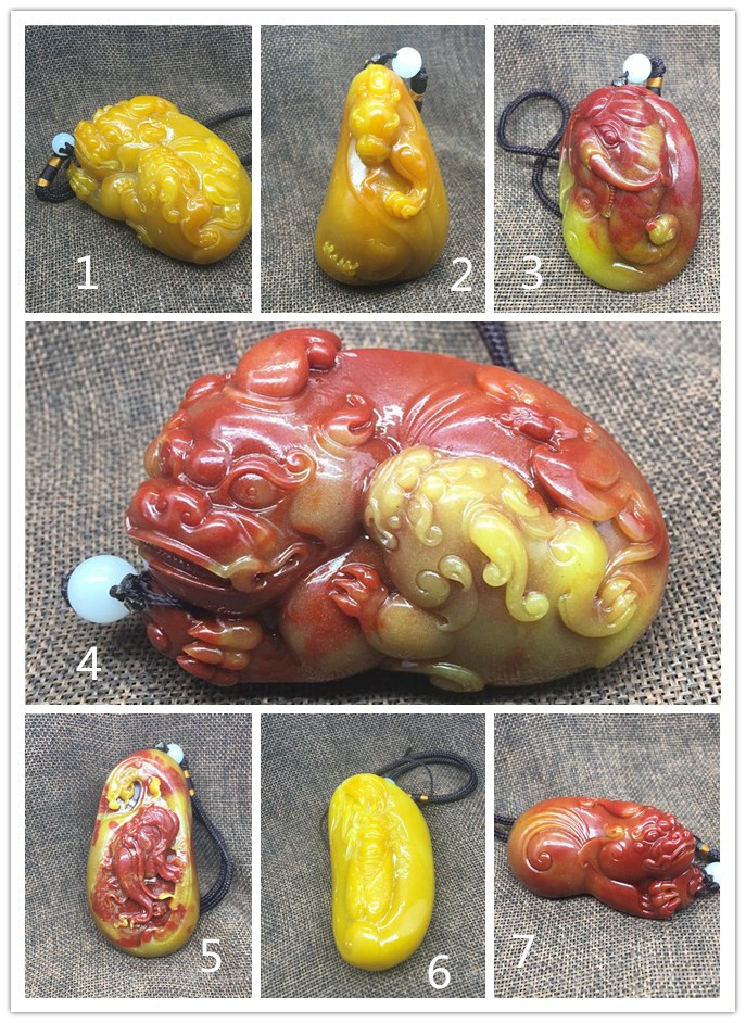 仿寿山石貔貅关公蝉兽手把件芙蓉石古兽雕件吊坠仿黄龙玉手把件