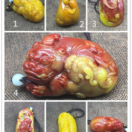 仿寿山石貔貅关公蝉兽手把件芙蓉石古兽雕件吊坠仿黄龙玉手把件