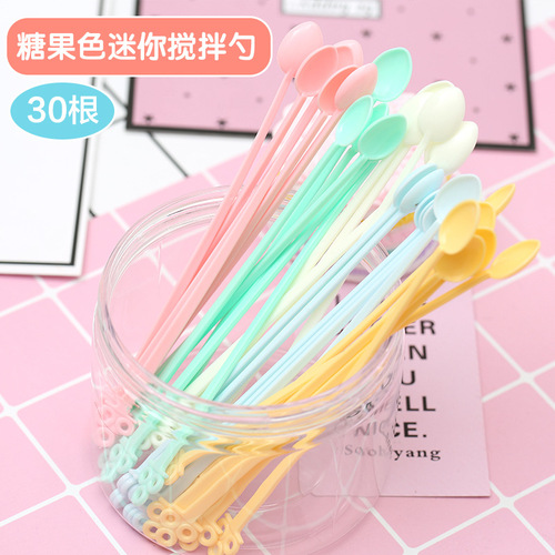 Candy-colored plastic mini coffee spoon Japanese food play mixing spoon for adjusting sauces, jam simulation droplet gel coloring tool