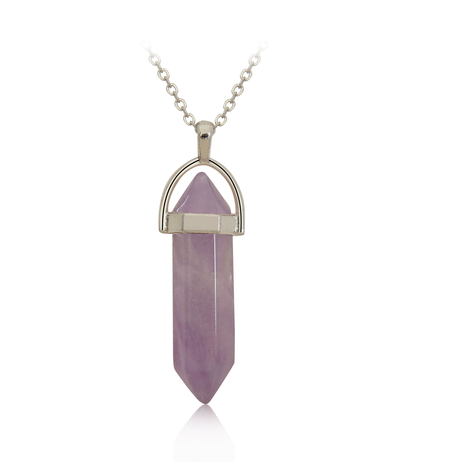 Quartz, organic accessory, hexagonal pendant, bullet, crystal necklace, sweater, European style
