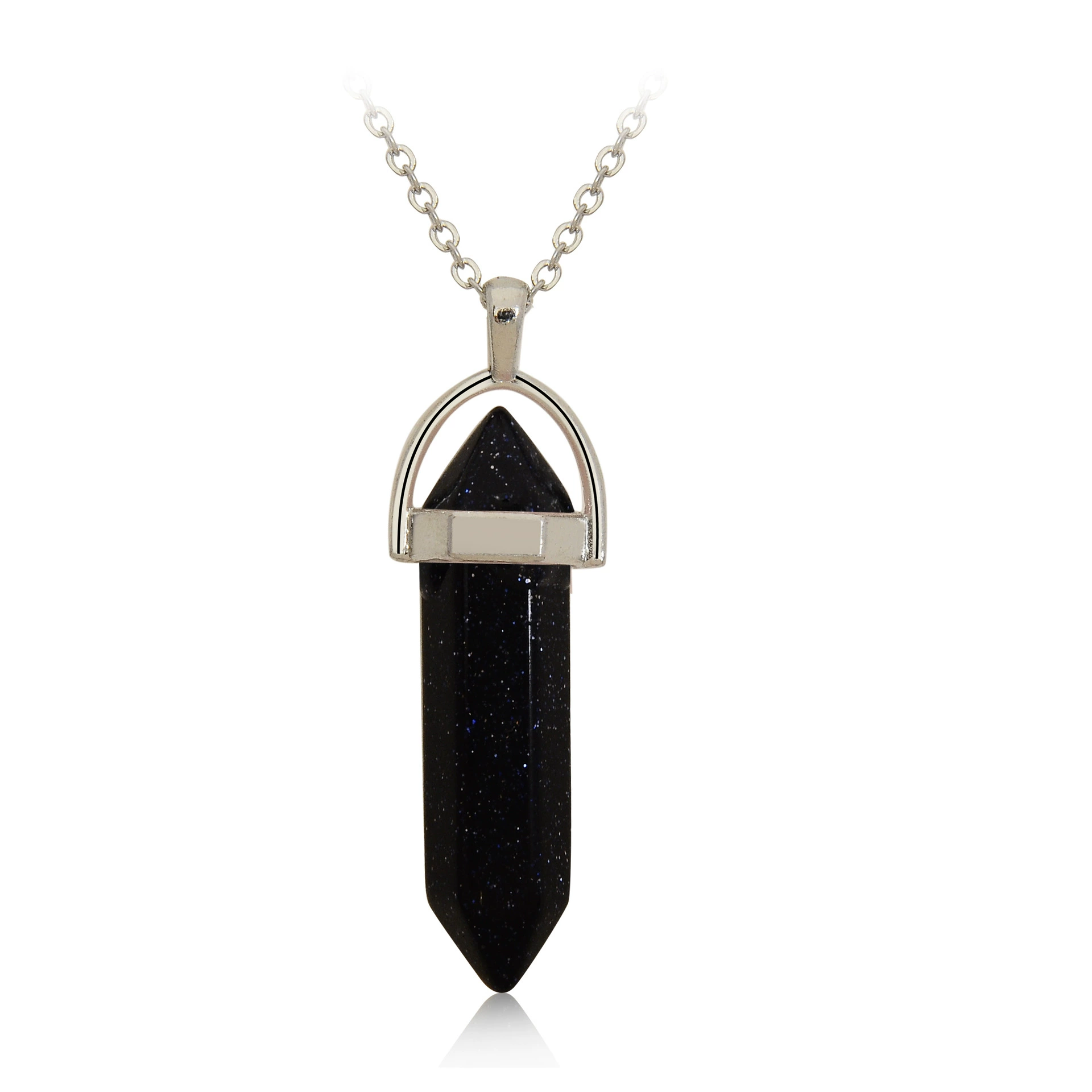 Quartz, organic accessory, hexagonal pendant, bullet, crystal necklace, sweater, European style