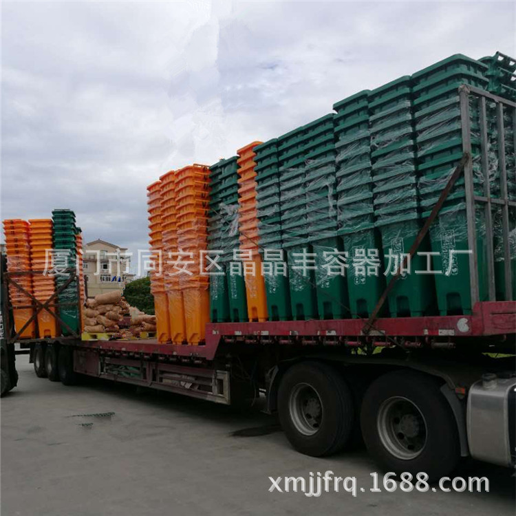 福建厂家生产配环卫挂车专用垃圾桶中间脚踩120L符合厦门标准颜色