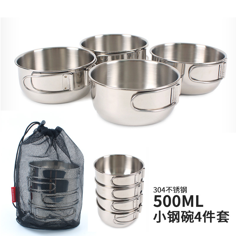Al Aire Libre 304 plegable de acero inoxidable tazón 500ml camping portátil multi-funcional picnic set Tazón utensilios de cocina taza de escalada vajilla