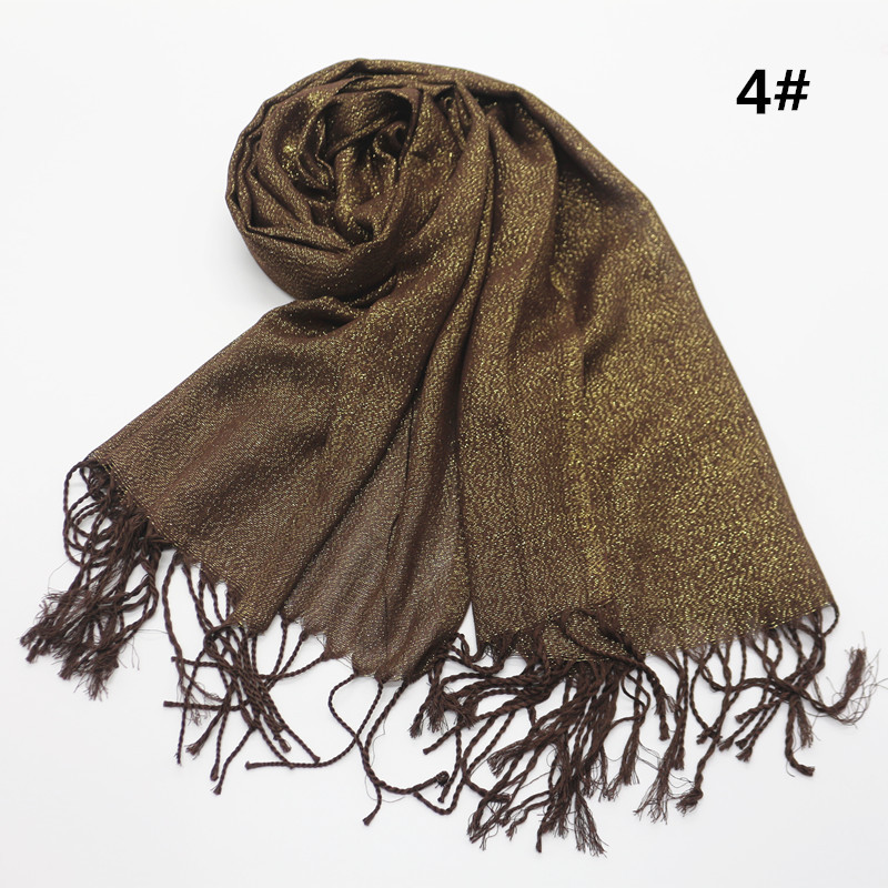 特价跨境人棉亮丝金丝搓须流苏围巾女士单色可包头披肩围巾