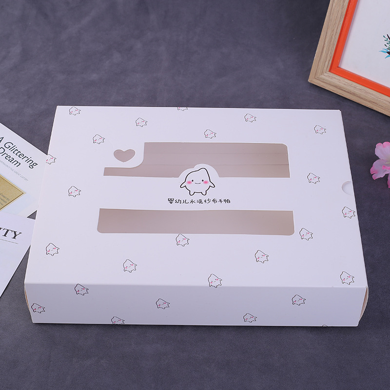跨境彩色礼品盒纺织包装盒儿童毛巾浴巾折叠盒白卡开窗抽屉礼品盒