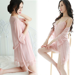 New sexy lingerie women's summer lace suspender nightgown two-piece suit long-sleeved sexy pajamas extremely tempting suit