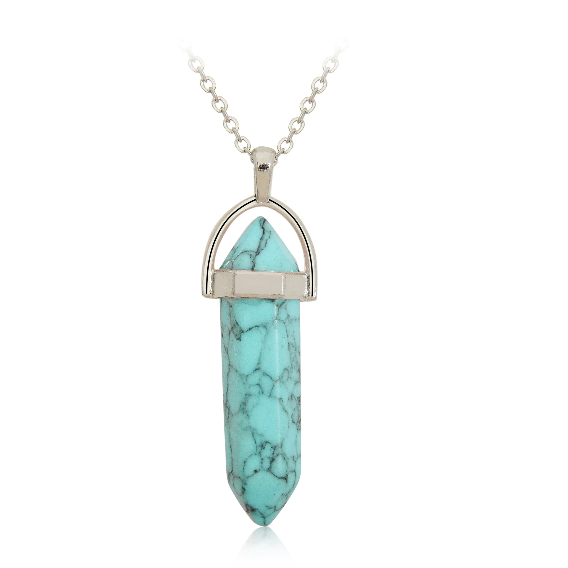 Quartz, organic accessory, hexagonal pendant, bullet, crystal necklace, sweater, European style