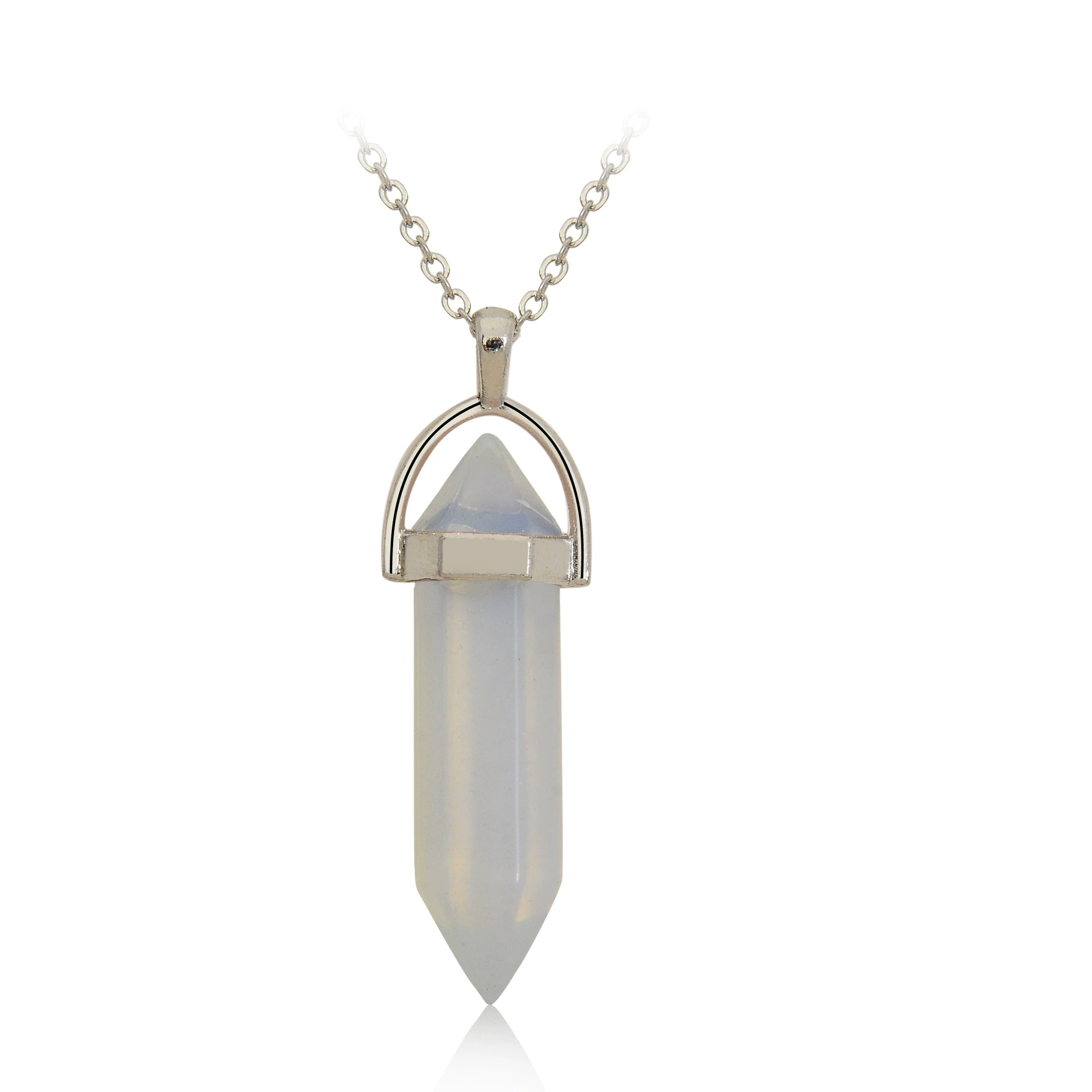 Quartz, organic accessory, hexagonal pendant, bullet, crystal necklace, sweater, European style
