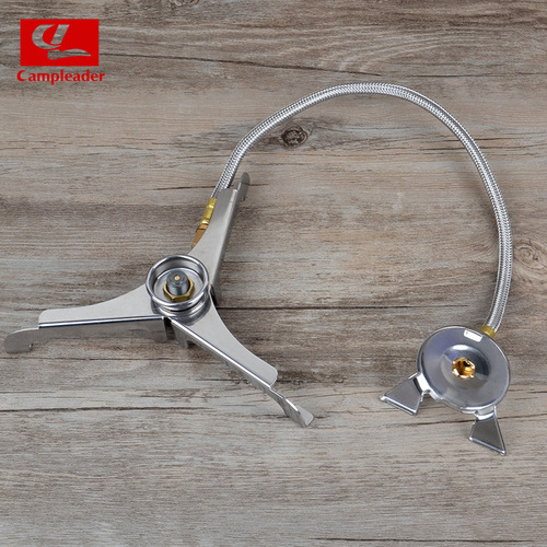 Outdoor stove safe and convenient flat gas to long gas tank conversion head extension with tube triangle folding converter