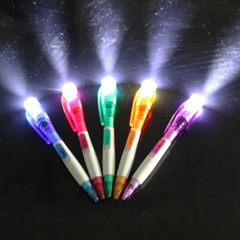 LED flashlight ballpoint pen, cute creative stationery, 13 cm, multicolor LED light