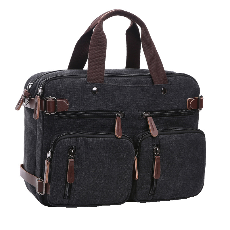 Cross border Leisure Canvas bag business briefcase portable messenger double shoulder three-purpose bag large size 17 inch computer bag