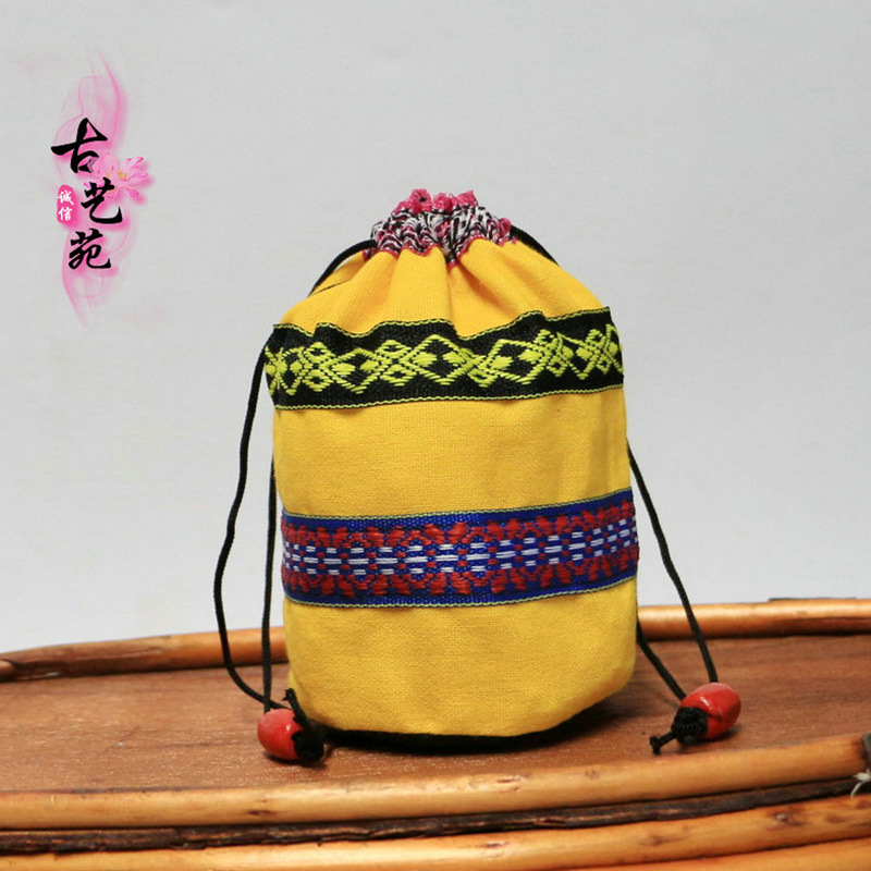 民族风绣花包茶具包茶艺茶杯袋珠串包装袋收缩茶具收纳包厂家批发