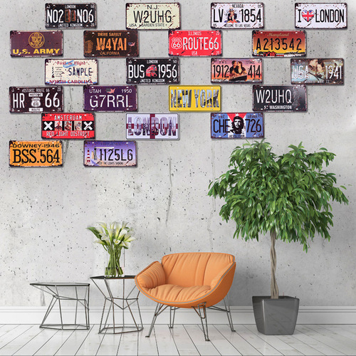 European and American retro old license plate bar cafe restaurant club billiards room bedroom wall wall restaurant decoration