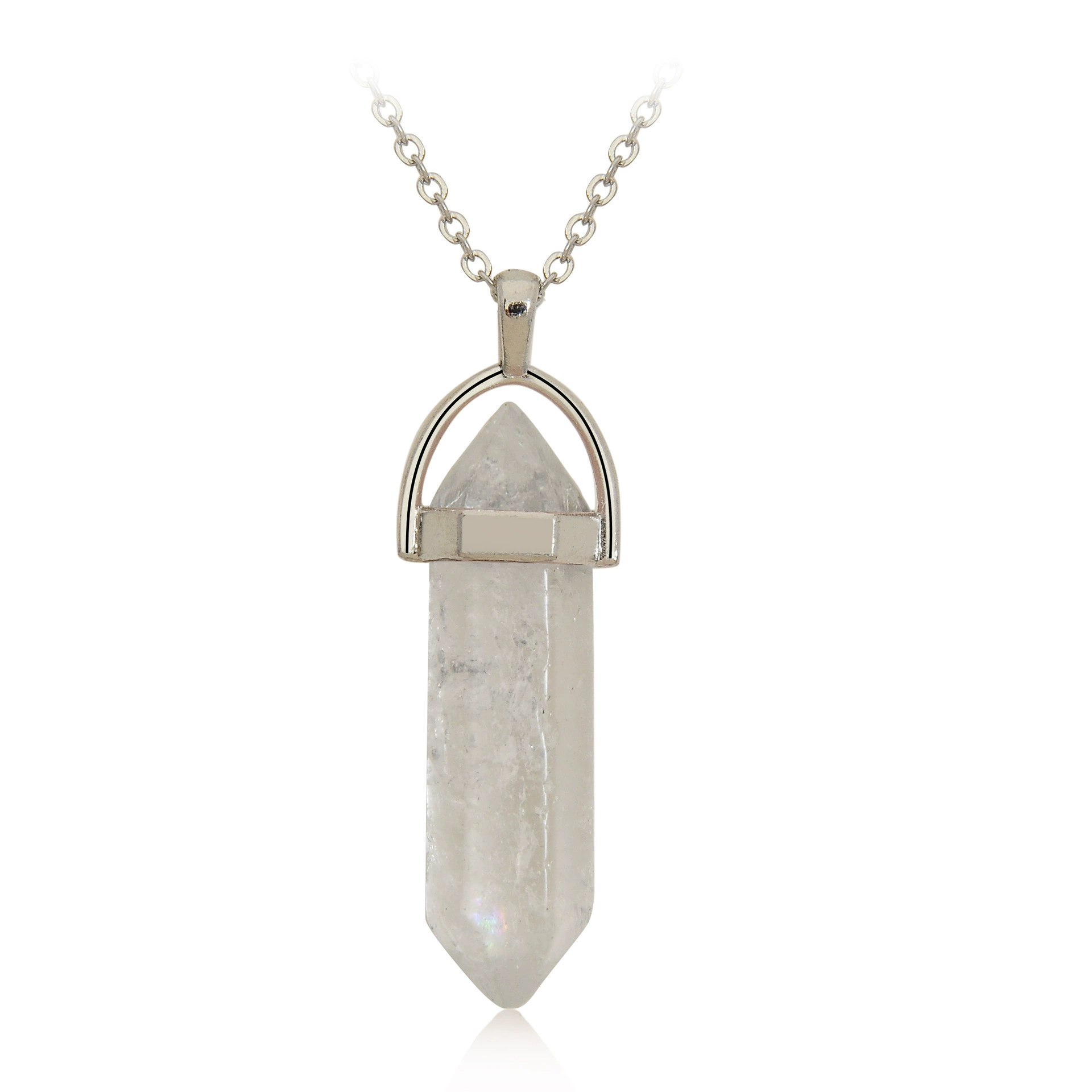 Quartz, organic accessory, hexagonal pendant, bullet, crystal necklace, sweater, European style