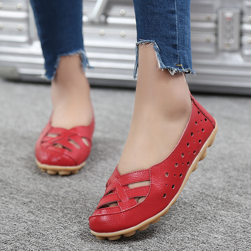 2019 New Bird's Nest summer women's shoes hollow Baotou mother shoes beef tendon Bean shoes wholesale