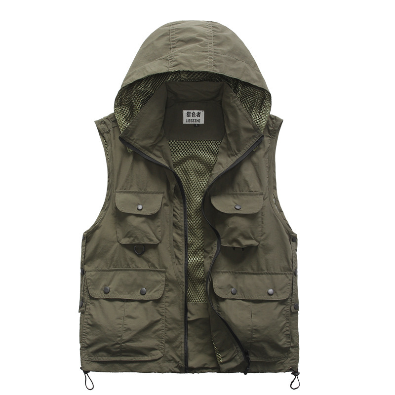 Men's Outdoor Quick-drying Photography Fishing Vest Casual Hooded Multi-pocket Volunteer Advertising Vest Men's Outdoor Quick-drying Photography Fishing Vest Casual Hooded Multi-pocket Volunteer Advertising Vest