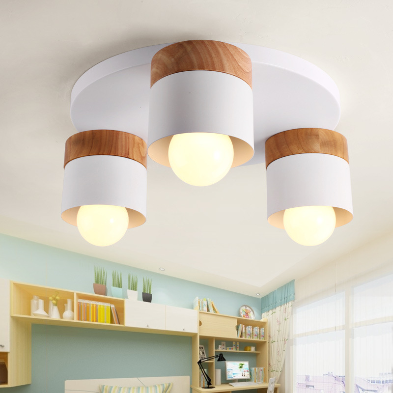 批发简约现代客厅灯北欧创意卧室书房木艺吸顶灯儿童房餐厅灯